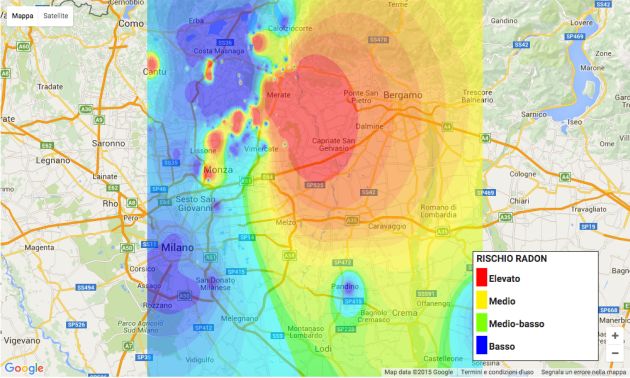 Un esempio di mappa sulla presenza di gas radon